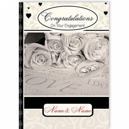 Blabk And White Roses Congratulations On Your Engagement Card