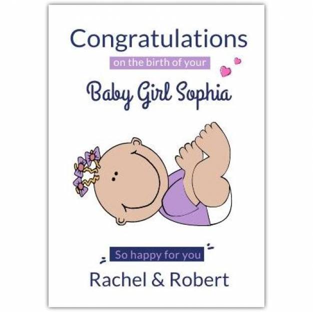 Congratulations Baby Girl Cartoon Purple Ribbons Card | Greeting Card |   | 2000-03029