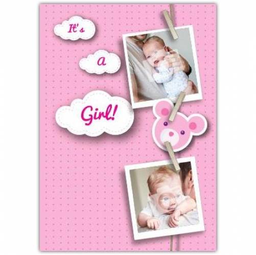 Pink Photos On Pegs New Baby Card