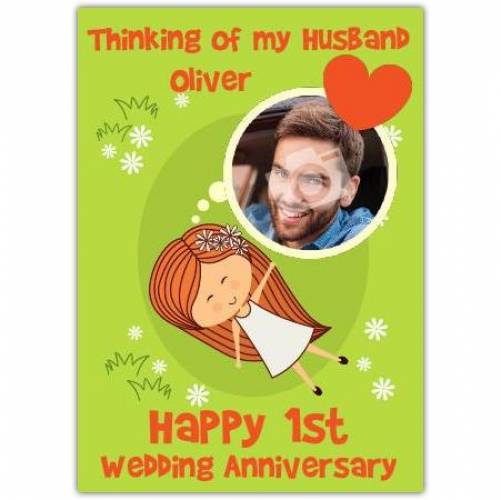Thinking Of My Husband On Paper 1st Wedding Anniversary Card