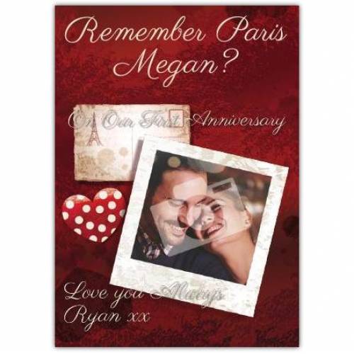 Remember Paris First Wedding Anniversary Card