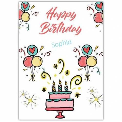 Happy Birthday Cake Streamers And Balloons  Card