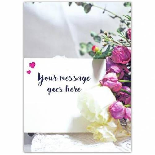 Message On Paper With Bouquet Of Flowers Card