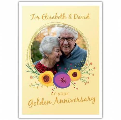 Anniversary Golden Photo Flowers Greeting Card