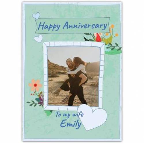 Anniversary Photo Sketch Flowers Greeting Card