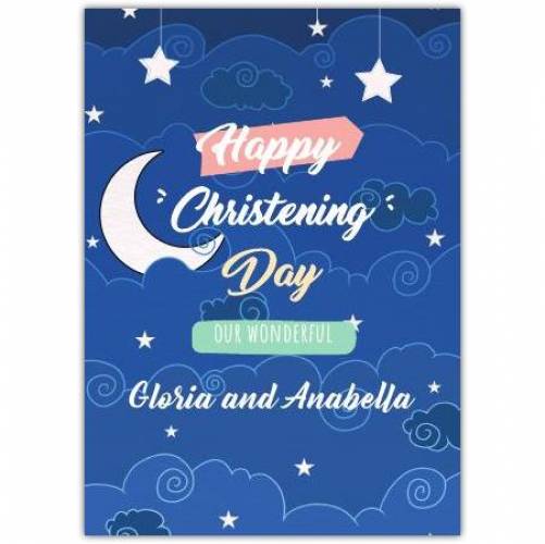 Christening Day Moon & Stars Greeting Card