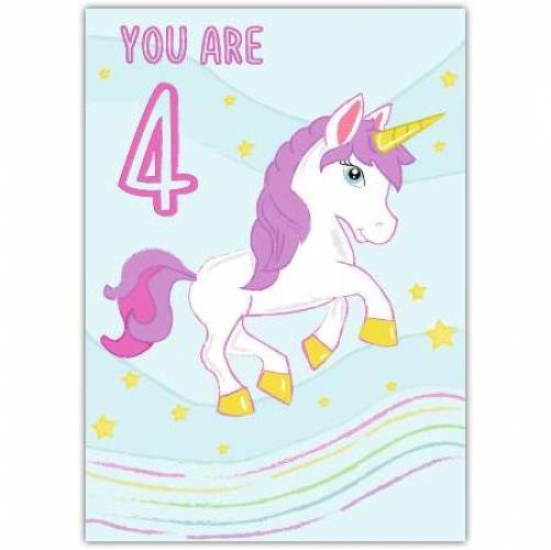 Happy Birthday Four Today Unicorn Greeting Card