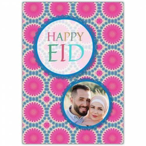 Eid Mubarak Blessings Pink Photo Upload Greeting Card