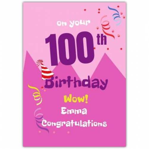 Pink 100th Birthday Card
