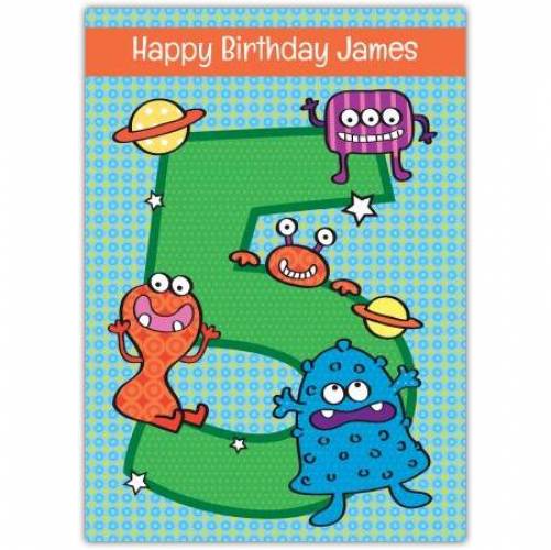 Monsters 5th Birthday Greeting Card