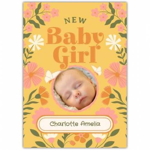New Baby Floral Photo Greeting Card