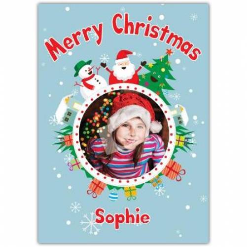 Snow Man Santa Tree Photo Merry Christmas Card