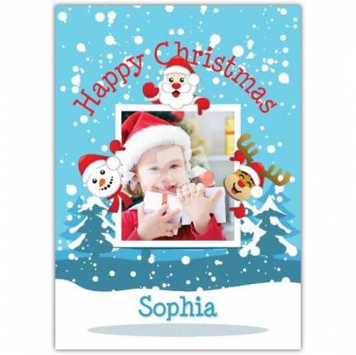 Snowman Santa Rudolph Happy Christmas Card