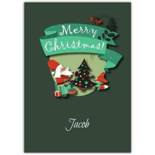 Santa Tree And Holly Merry Christmas Card