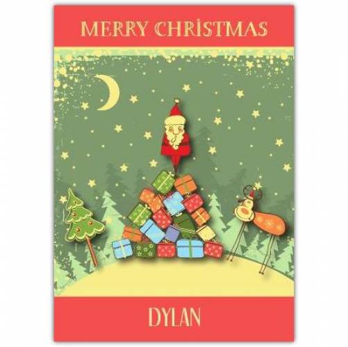 Santa Tree Of Presents Merry Christmas Card