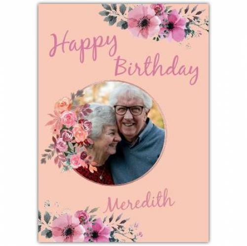 Happy Birthday Flowers With Pink Background Card