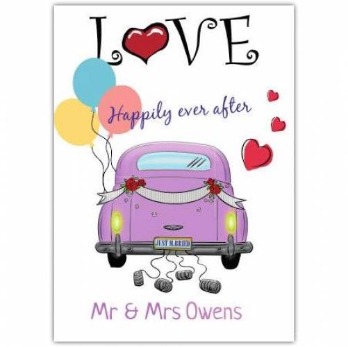 Love Happily Ever After Purple Car Card