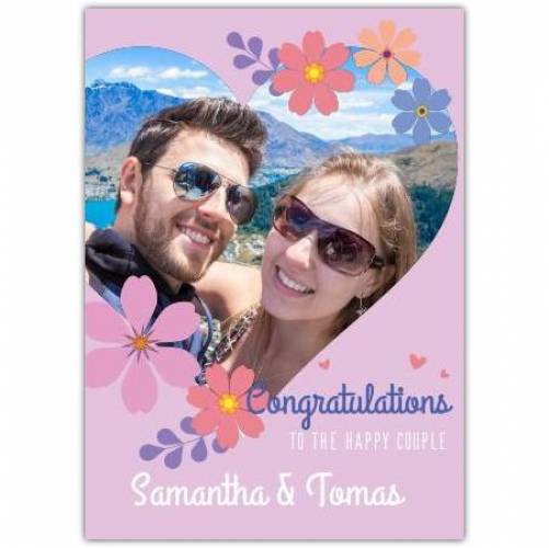 Congratulations To The Happy Couple Photo In Heart Flowers Names Card