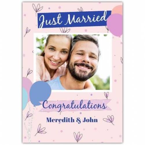 Just Married Congratulations Ballons And Photo In Square Box Card