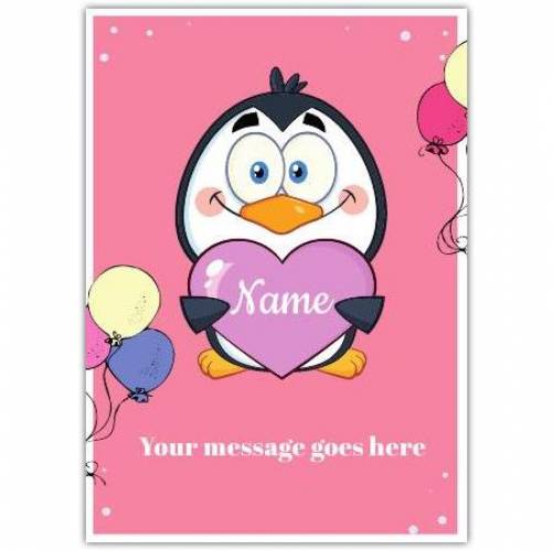 Penguin Holding Named Heart Greeting Card