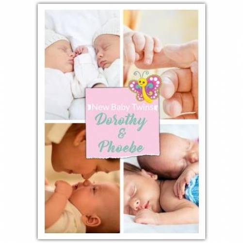 Four Photos Butterfly New Baby Twins Card