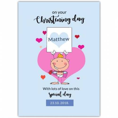 Christening Day Angel Holding Note Big Heart Card