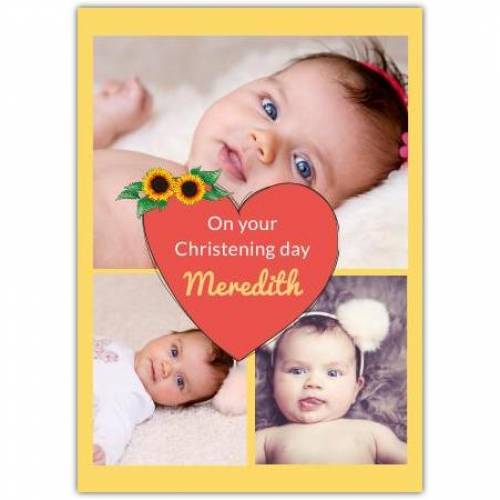 Christening Day Heart With Sunflowers  Card