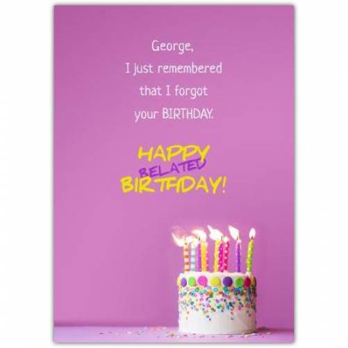 Happy Belated Birthday Pink Background And Birthday Cake With Candles Card