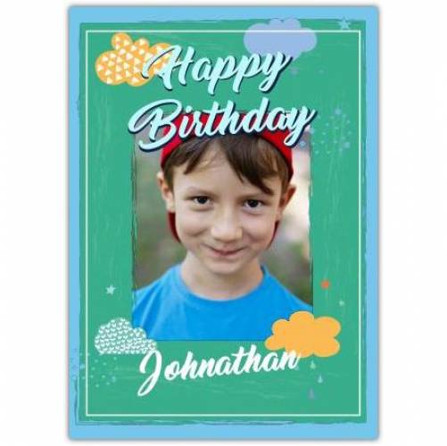 Happy Birthday Green Background With Clouds  Card