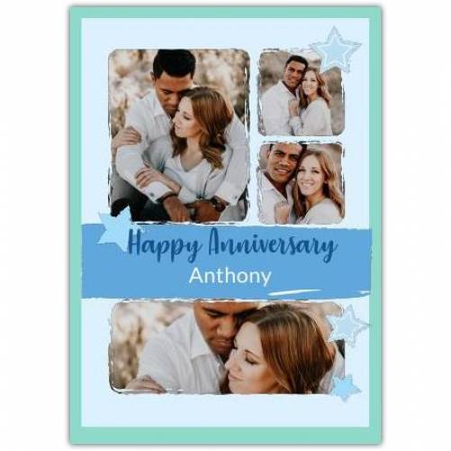 Happy Anniversary Stars With Blue And Green Background  Card