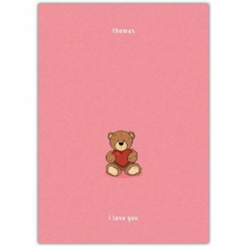 One Teddy Holding A Heart With Pink Simple Background Card