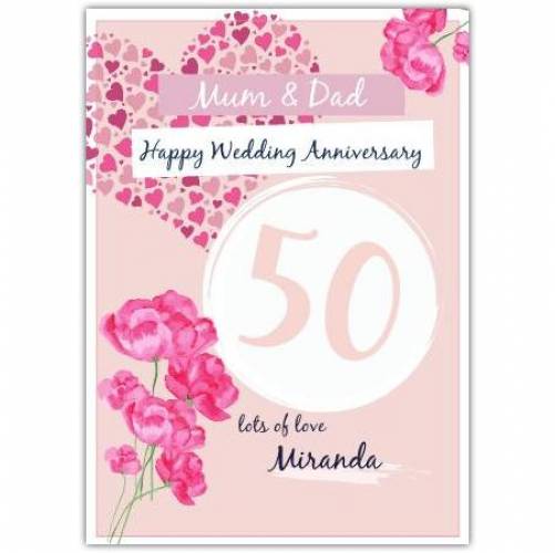 Happy Wedding Anniversary Pink Roses And A Heart Card