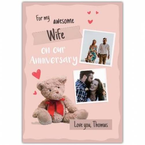 Anniversary 2 Photo Teddy Bear Greeting Card