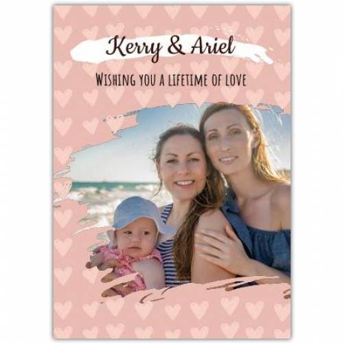 Wedding Pink Hearts Photo Upload Greeting Card