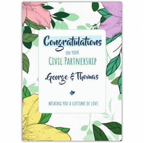 Partnership Tripical Flowers Border Greeting Card