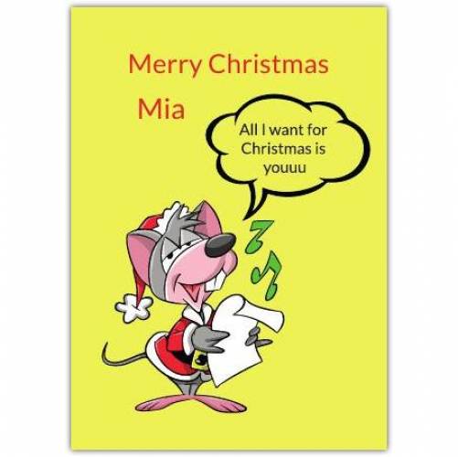Merry Christmas Caroling Mouse Greeting Card