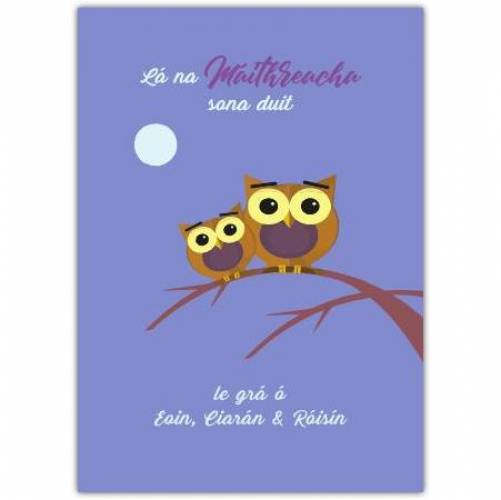 Owls Happy Mother's Day As Gaeilge Card