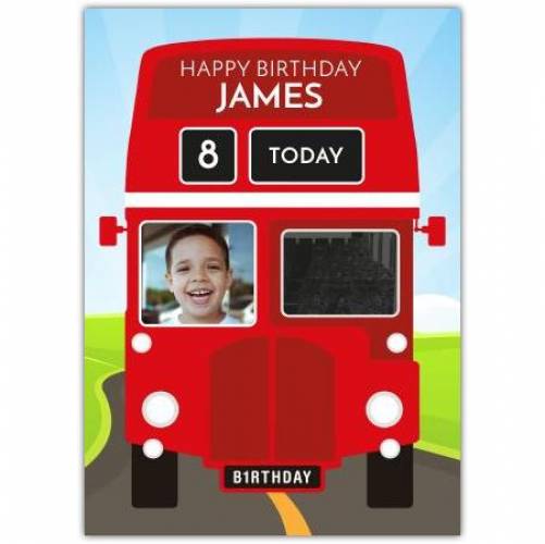 Red Bus Any Age & Photo Birthday Card