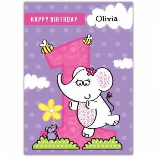 Elephant 1st Birthday Greeting Card