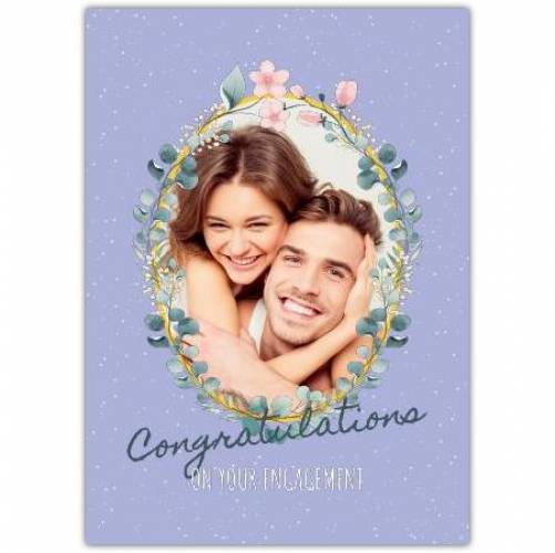 Engagement Purple Floral Photo Upload Greeting Card