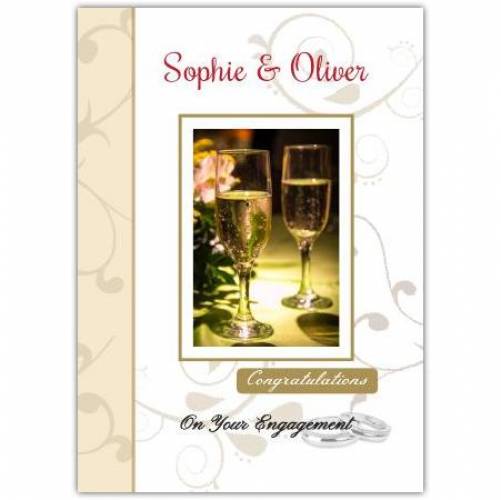 Engagement Champagne Glasses Gold White Greeting Card