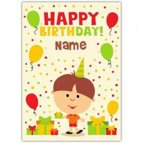 Boy With Presents & Balloons Happy Birthday Card