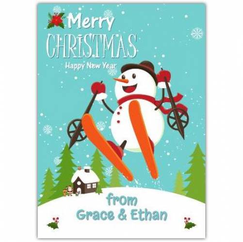 Merry Christmas Snowman Jumping Funny Card