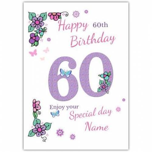 Happy Birthday Purple Butterflies And Flowers Card