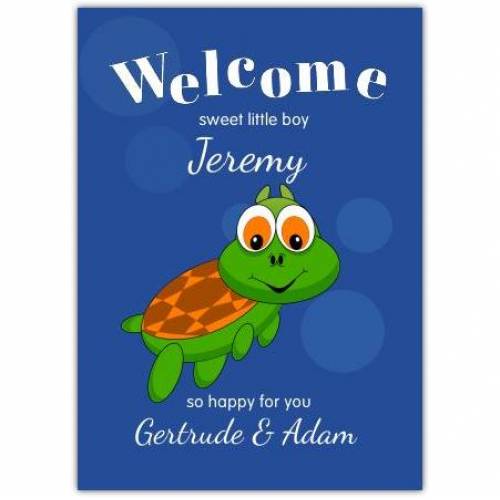 Baby Welcome Blue Turtle Greeting Card
