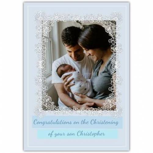 Christening Lace Blue Photo Card