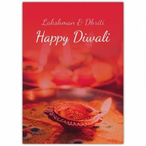 Happy Diwali Red Flame Lamp Greeting Card