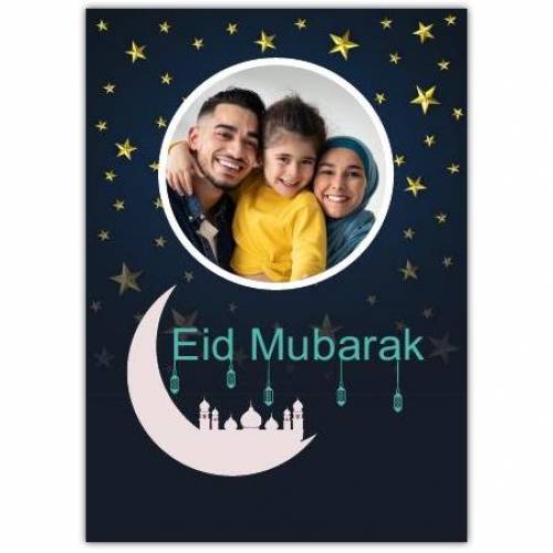 Eid Mubarak Photo Upload Gold Star Greeting Card