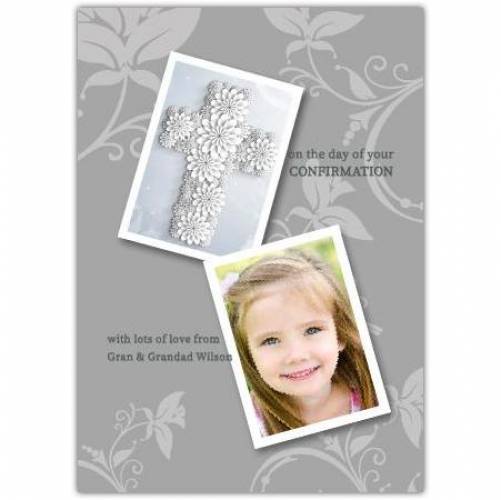 Confirmation Floral Cross Photo Greeting Card