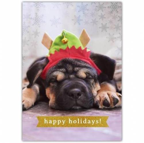 Happy Holidays Puppy Elf Greeting Card
